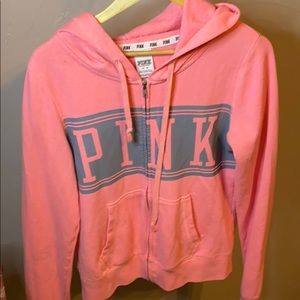 Bubblegum Pink Hoodie Zip front sweatshirt. Pink